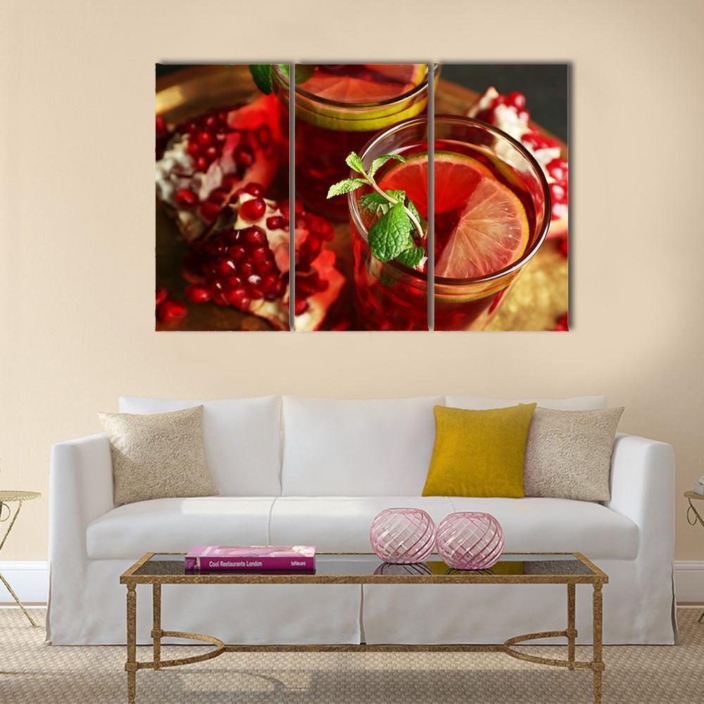 Pomegranate Drink In Glasses Canvas Wall Art-3 Horizontal-Gallery Wrap-37" x 24"-Tiaracle