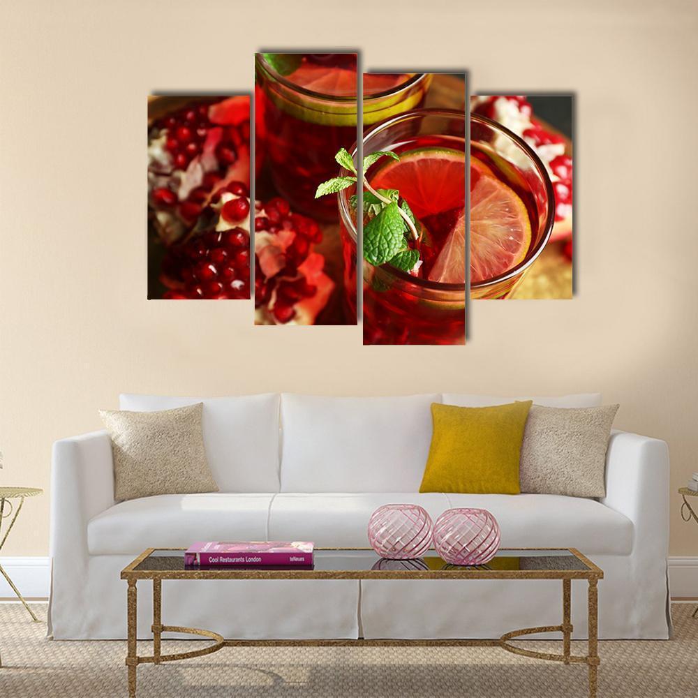 Pomegranate Drink In Glasses Canvas Wall Art-4 Pop-Gallery Wrap-50" x 32"-Tiaracle