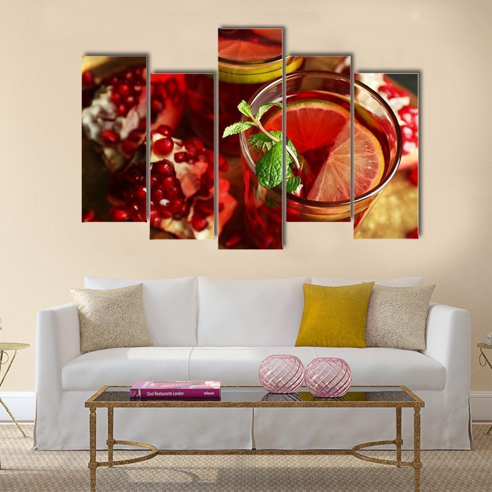 Pomegranate Drink In Glasses Canvas Wall Art-5 Pop-Gallery Wrap-47" x 32"-Tiaracle