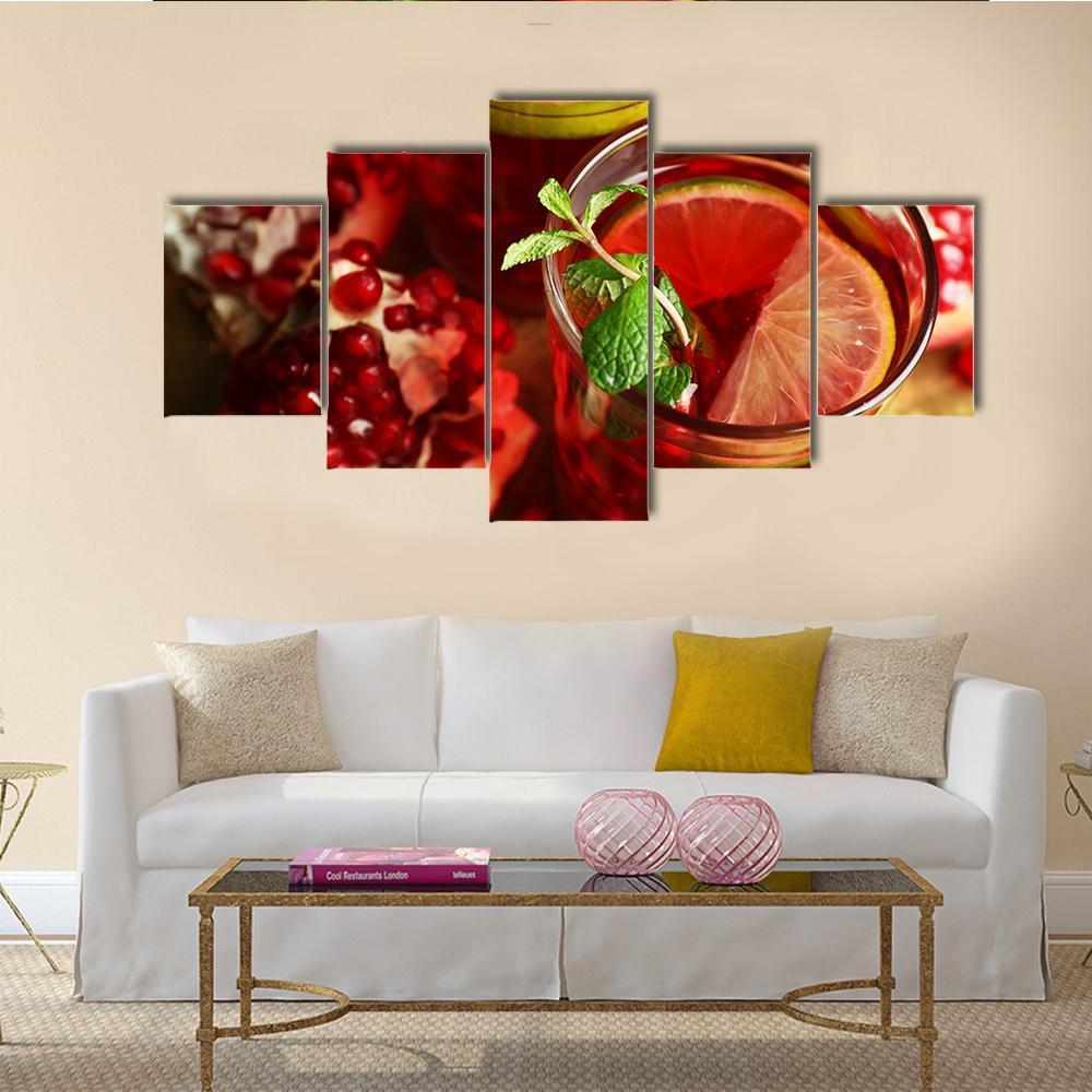 Pomegranate Drink In Glasses Canvas Wall Art-3 Horizontal-Gallery Wrap-37" x 24"-Tiaracle