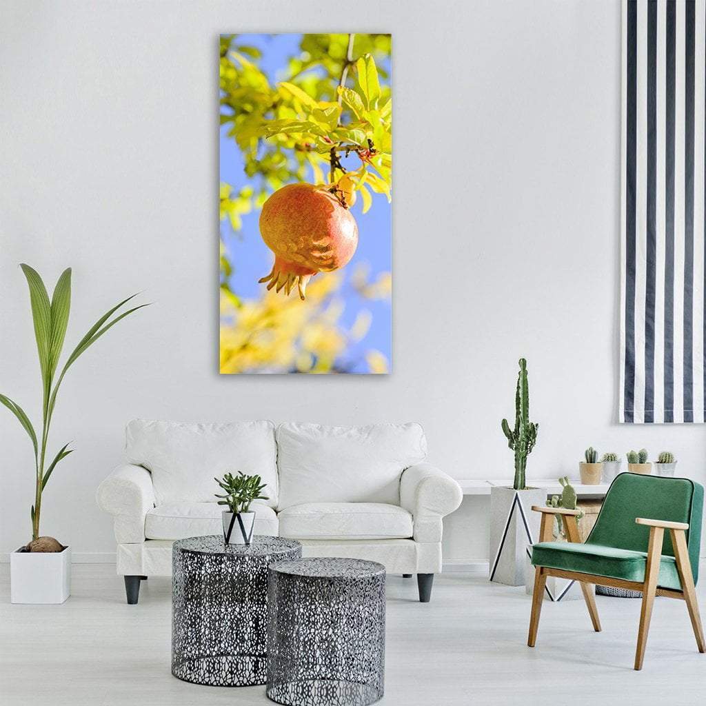 Pomegranate In Early Stage Vertical Canvas Wall Art-3 Vertical-Gallery Wrap-12" x 25"-Tiaracle