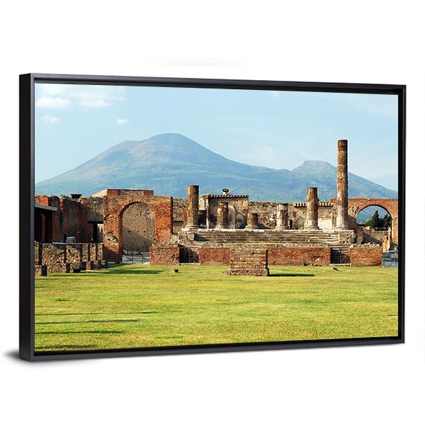 Pompei Ruins In Italy With Mount Vesuvius Canvas Wall Art-3 Horizontal-Gallery Wrap-25" x 16"-Tiaracle