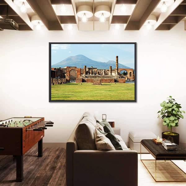 Pompei Ruins In Italy With Mount Vesuvius Canvas Wall Art-3 Horizontal-Gallery Wrap-25" x 16"-Tiaracle