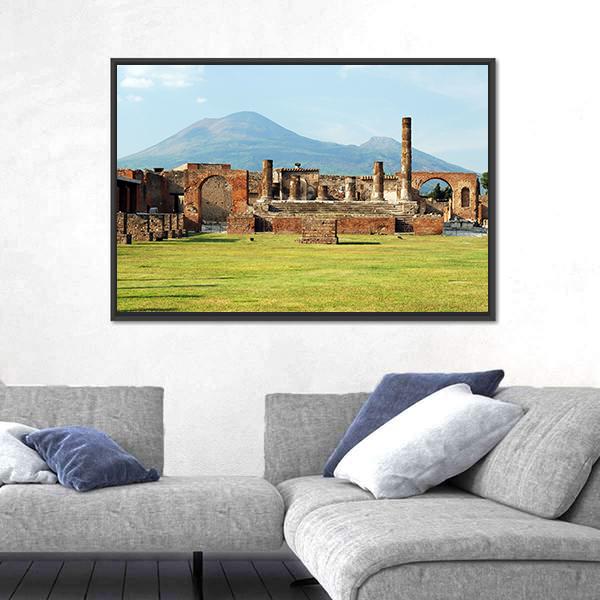 Pompei Ruins In Italy With Mount Vesuvius Canvas Wall Art-3 Horizontal-Gallery Wrap-25" x 16"-Tiaracle