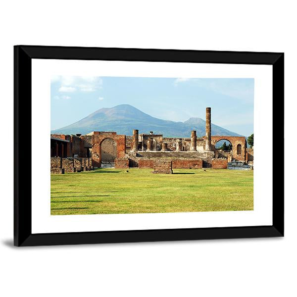 Pompei Ruins In Italy With Mount Vesuvius Canvas Wall Art-3 Horizontal-Gallery Wrap-25" x 16"-Tiaracle