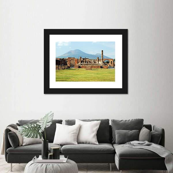 Pompei Ruins In Italy With Mount Vesuvius Canvas Wall Art-3 Horizontal-Gallery Wrap-25" x 16"-Tiaracle