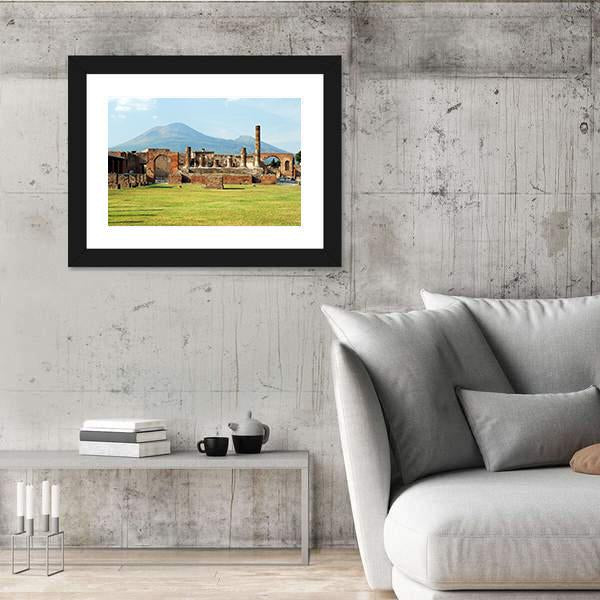 Pompei Ruins In Italy With Mount Vesuvius Canvas Wall Art-3 Horizontal-Gallery Wrap-25" x 16"-Tiaracle
