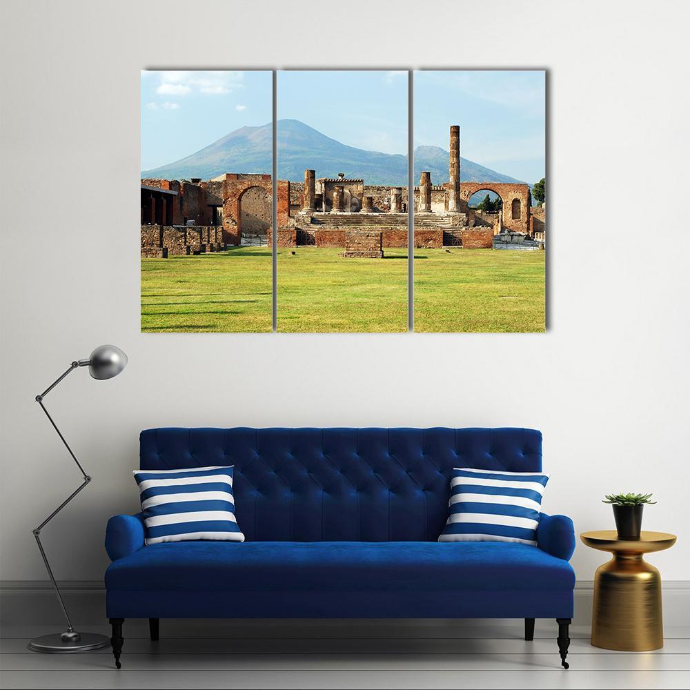 Pompei Ruins In Italy With Mount Vesuvius Canvas Wall Art-3 Horizontal-Gallery Wrap-37" x 24"-Tiaracle