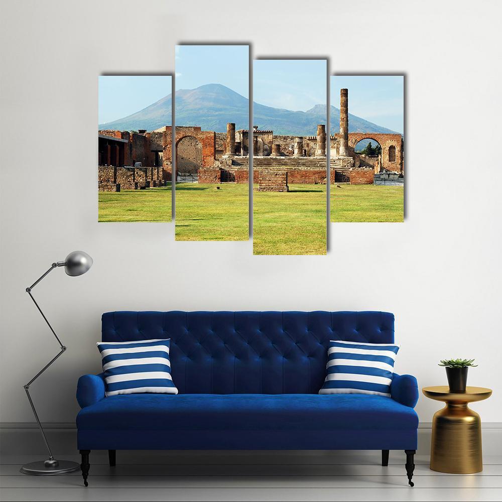 Pompei Ruins In Italy With Mount Vesuvius Canvas Wall Art-4 Pop-Gallery Wrap-50" x 32"-Tiaracle