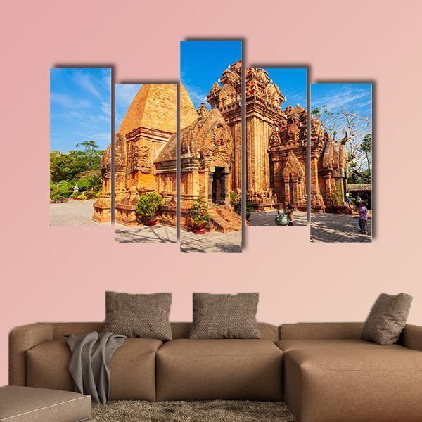 Ponagar Temple In Vietnam Canvas Wall Art-5 Pop-Gallery Wrap-47" x 32"-Tiaracle