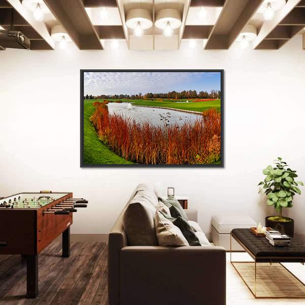 Pond & Green Meadow Canvas Wall Art-3 Horizontal-Gallery Wrap-25" x 16"-Tiaracle
