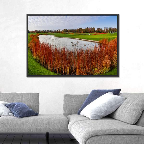 Pond & Green Meadow Canvas Wall Art-3 Horizontal-Gallery Wrap-25" x 16"-Tiaracle
