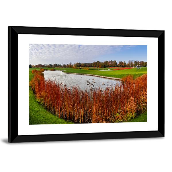 Pond & Green Meadow Canvas Wall Art-3 Horizontal-Gallery Wrap-25" x 16"-Tiaracle
