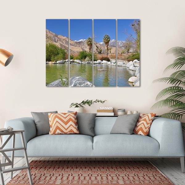 Pond In Desert Oasis Canvas Wall Art-4 Horizontal-Gallery Wrap-34" x 24"-Tiaracle