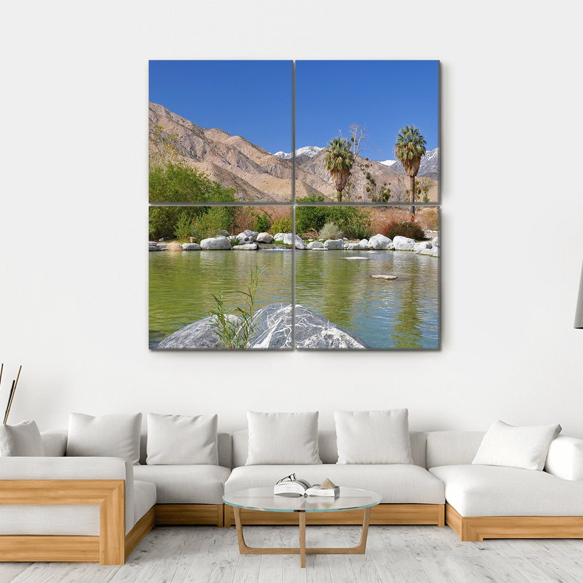 Pond In Desert Oasis Canvas Wall Art-4 Square-Gallery Wrap-17" x 17"-Tiaracle