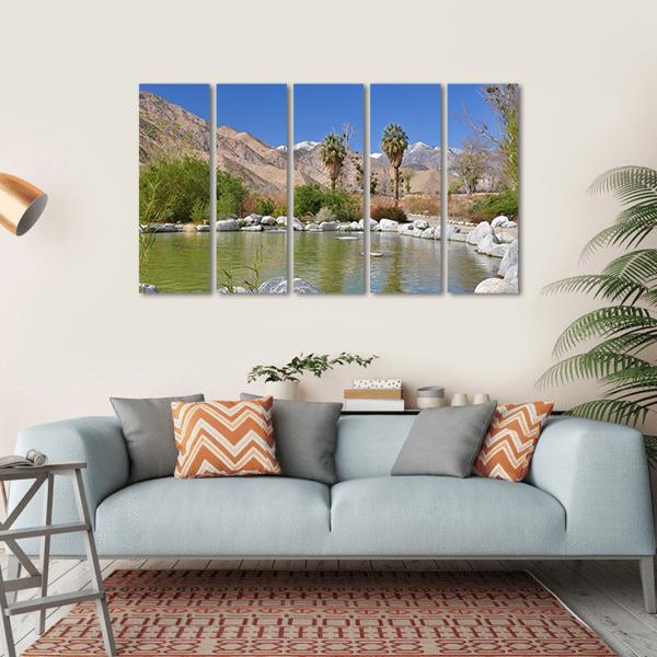 Pond In Desert Oasis Canvas Wall Art-5 Horizontal-Gallery Wrap-22" x 12"-Tiaracle