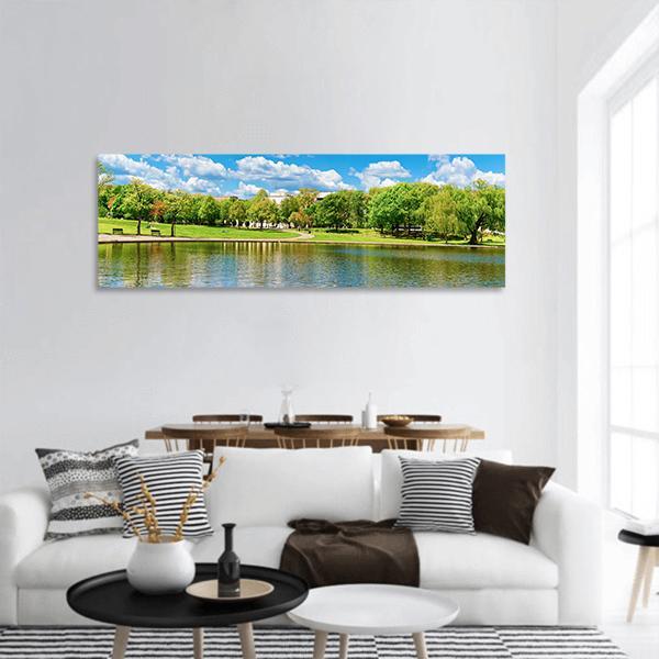 Pond In National Mall Of Washington Panoramic Canvas Wall Art-3 Piece-25" x 08"-Tiaracle