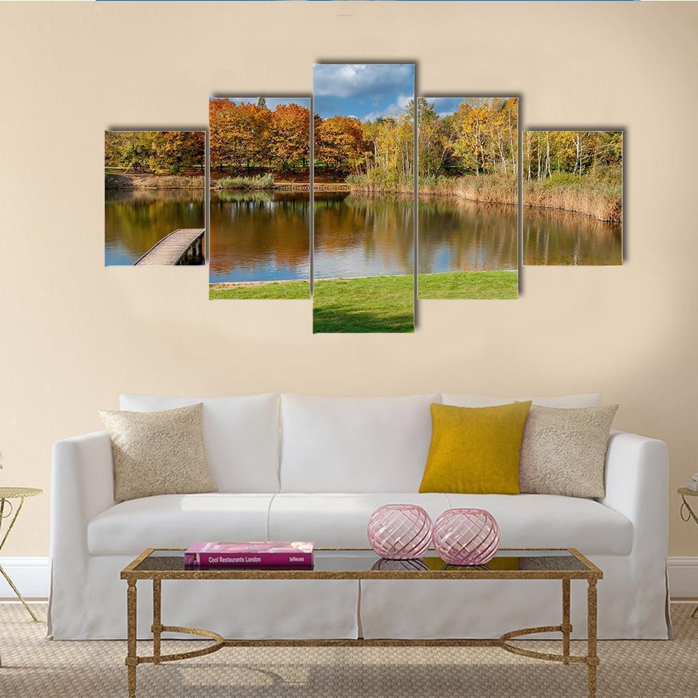 Pond In Public Park Szczesliwice In Warsaw Canvas Wall Art-5 Star-Gallery Wrap-62" x 32"-Tiaracle