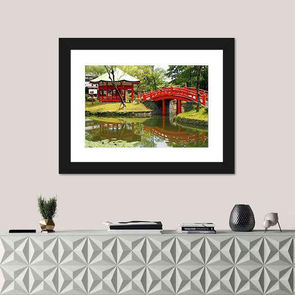 Pond In Village Of Samurais Japan Canvas Wall Art-1 Piece-Framed Print-20" x 16"-Tiaracle