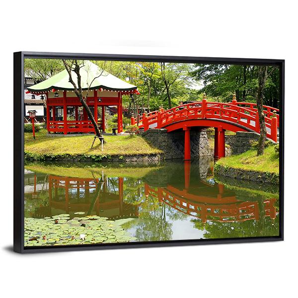 Pond In Village Of Samurais Japan Canvas Wall Art-3 Horizontal-Gallery Wrap-25" x 16"-Tiaracle