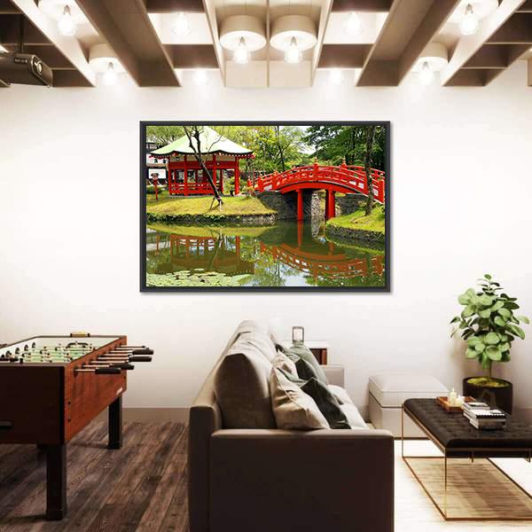 Pond In Village Of Samurais Japan Canvas Wall Art-3 Horizontal-Gallery Wrap-25" x 16"-Tiaracle