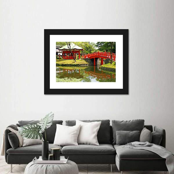 Pond In Village Of Samurais Japan Canvas Wall Art-3 Horizontal-Gallery Wrap-25" x 16"-Tiaracle