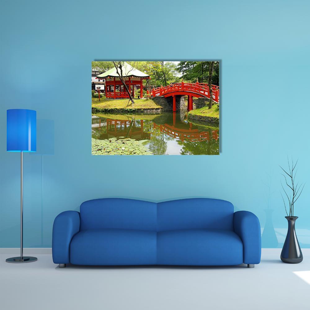 Pond In Village Of Samurais Japan Canvas Wall Art-1 Piece-Gallery Wrap-48" x 32"-Tiaracle