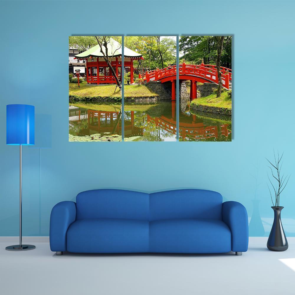 Pond In Village Of Samurais Japan Canvas Wall Art-3 Horizontal-Gallery Wrap-37" x 24"-Tiaracle