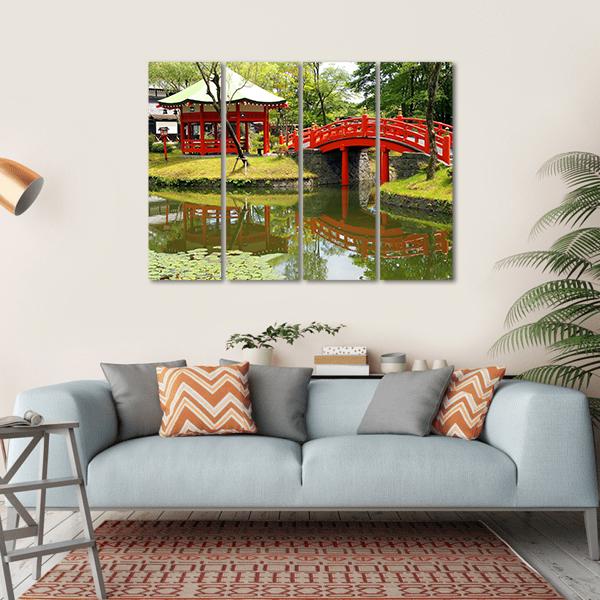 Pond In Village Of Samurais Japan Canvas Wall Art-4 Horizontal-Gallery Wrap-34" x 24"-Tiaracle
