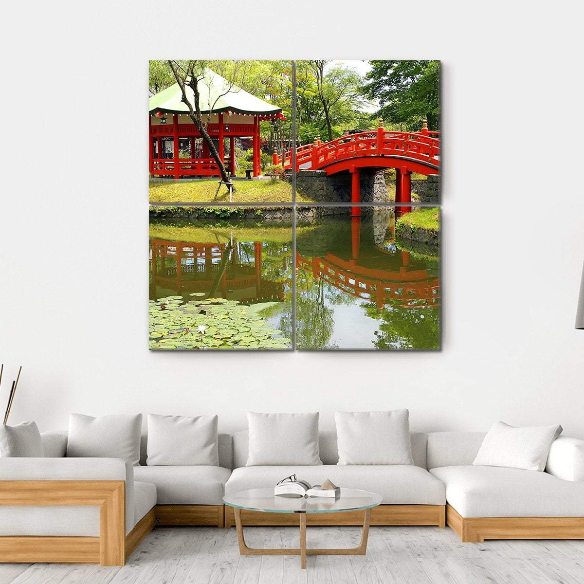 Pond In Village Of Samurais Japan Canvas Wall Art-4 Square-Gallery Wrap-17" x 17"-Tiaracle