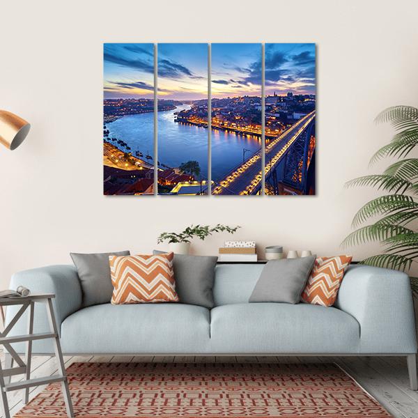 Ponte De Dom Luis Bridge With River Douro Canvas Wall Art-4 Horizontal-Gallery Wrap-34" x 24"-Tiaracle