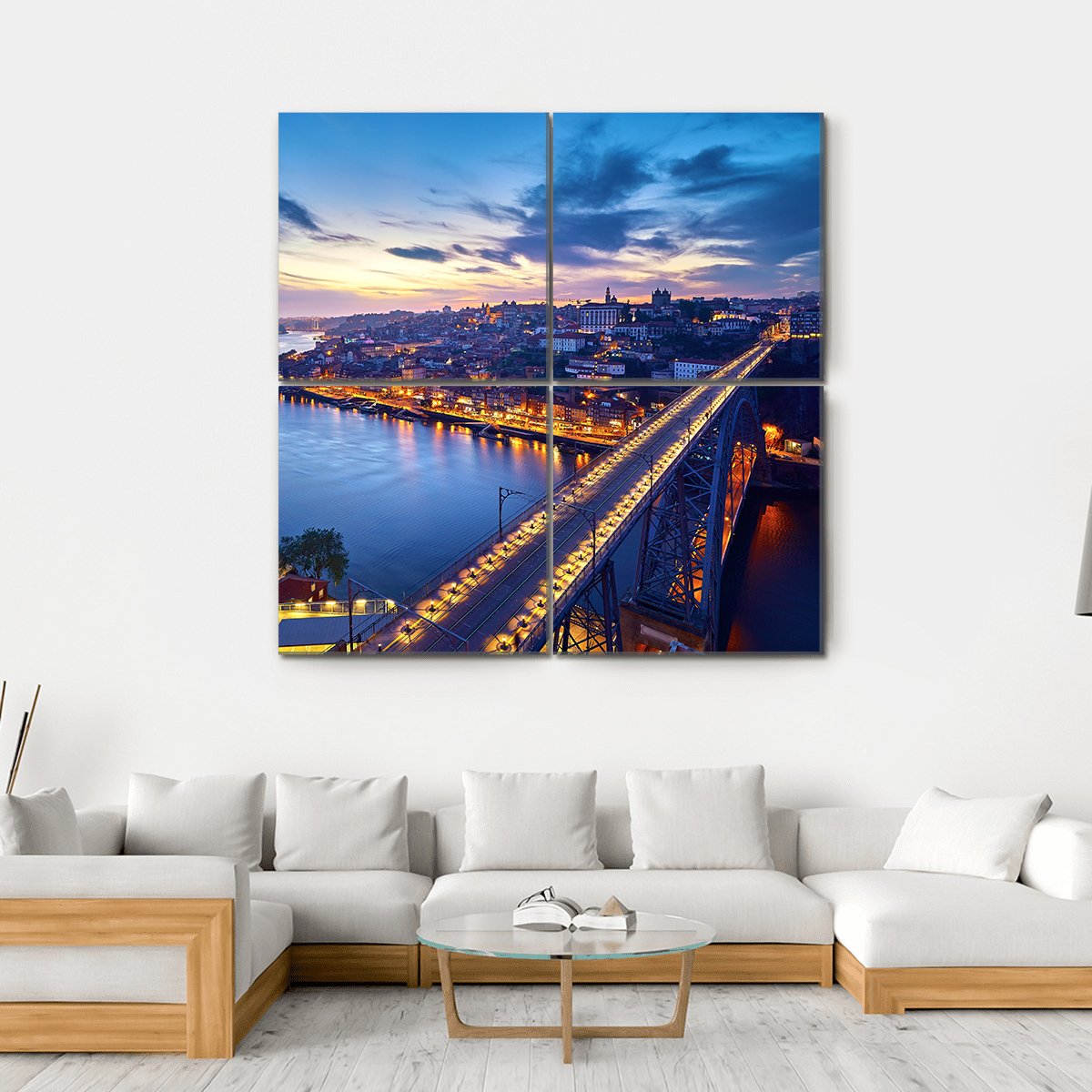 Ponte De Dom Luis Bridge With River Douro Canvas Wall Art-4 Square-Gallery Wrap-17" x 17"-Tiaracle