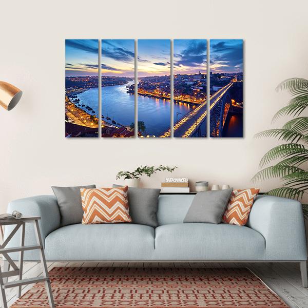 Ponte De Dom Luis Bridge With River Douro Canvas Wall Art-5 Horizontal-Gallery Wrap-22" x 12"-Tiaracle