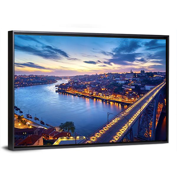 Ponte De Dom Luis Bridge With River Douro Canvas Wall Art-3 Horizontal-Gallery Wrap-25" x 16"-Tiaracle