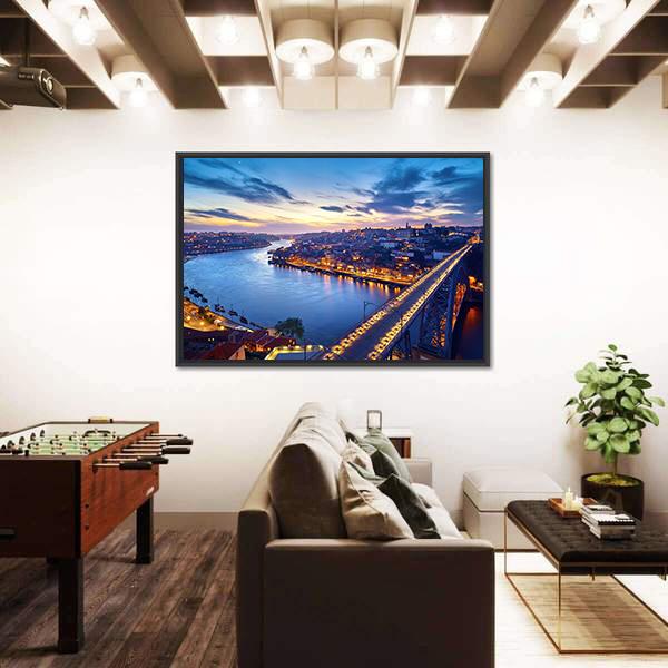 Ponte De Dom Luis Bridge With River Douro Canvas Wall Art-3 Horizontal-Gallery Wrap-25" x 16"-Tiaracle