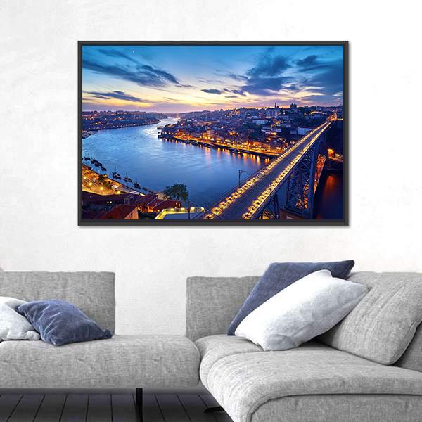 Ponte De Dom Luis Bridge With River Douro Canvas Wall Art-3 Horizontal-Gallery Wrap-25" x 16"-Tiaracle
