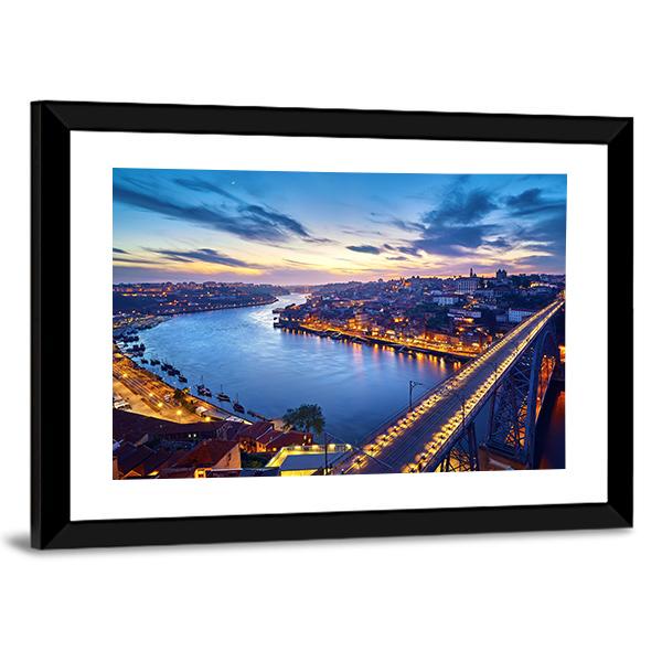 Ponte De Dom Luis Bridge With River Douro Canvas Wall Art-3 Horizontal-Gallery Wrap-25" x 16"-Tiaracle