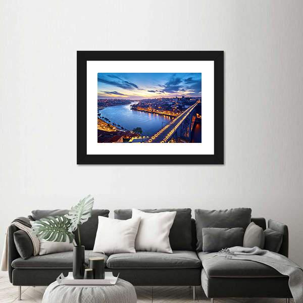 Ponte De Dom Luis Bridge With River Douro Canvas Wall Art-3 Horizontal-Gallery Wrap-25" x 16"-Tiaracle