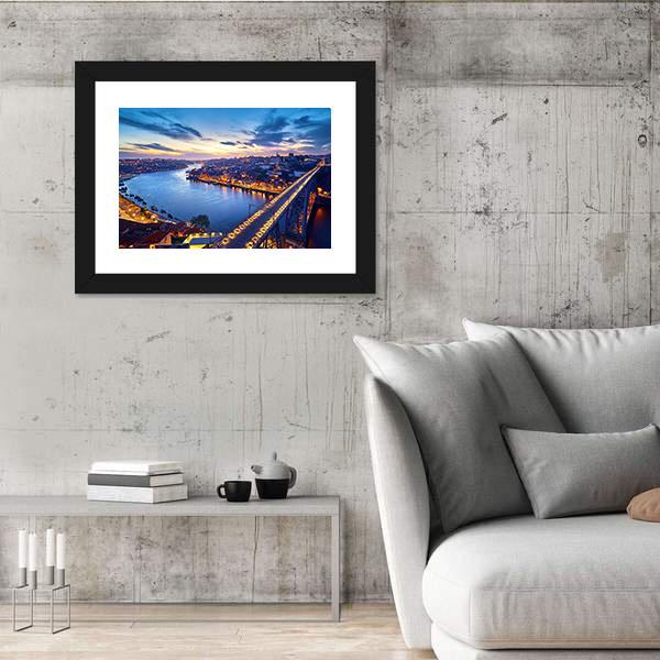 Ponte De Dom Luis Bridge With River Douro Canvas Wall Art-3 Horizontal-Gallery Wrap-25" x 16"-Tiaracle