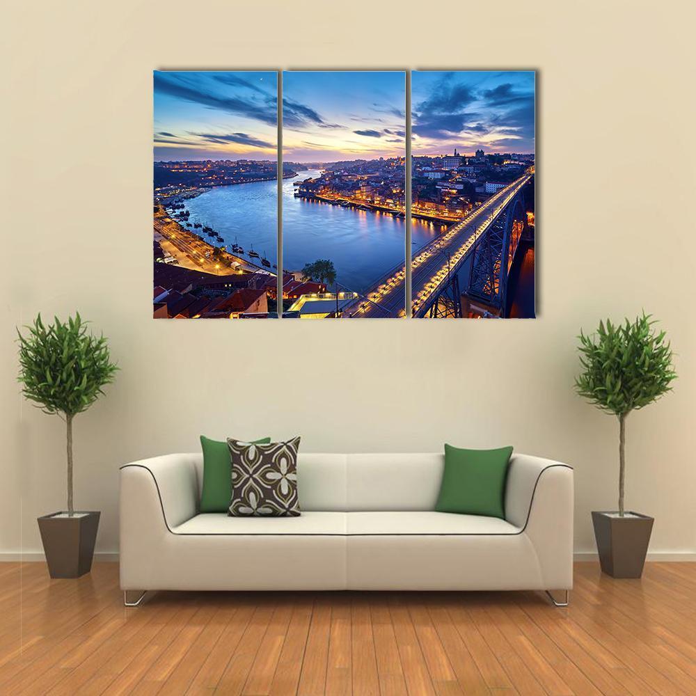Ponte De Dom Luis Bridge With River Douro Canvas Wall Art-3 Horizontal-Gallery Wrap-37" x 24"-Tiaracle