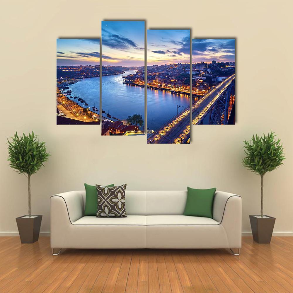 Ponte De Dom Luis Bridge With River Douro Canvas Wall Art-4 Pop-Gallery Wrap-50" x 32"-Tiaracle