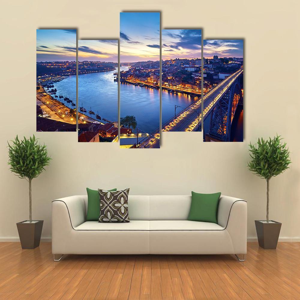 Ponte De Dom Luis Bridge With River Douro Canvas Wall Art-5 Pop-Gallery Wrap-47" x 32"-Tiaracle