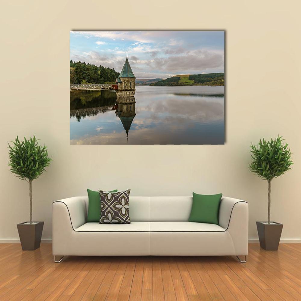Pontsticill Reservoir And Valve Tower Canvas Wall Art-1 Piece-Gallery Wrap-48" x 32"-Tiaracle