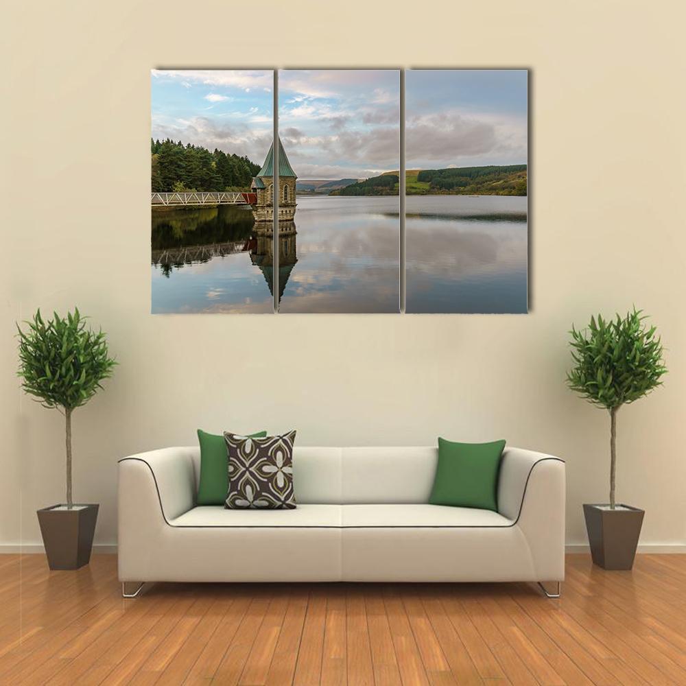 Pontsticill Reservoir And Valve Tower Canvas Wall Art-3 Horizontal-Gallery Wrap-37" x 24"-Tiaracle