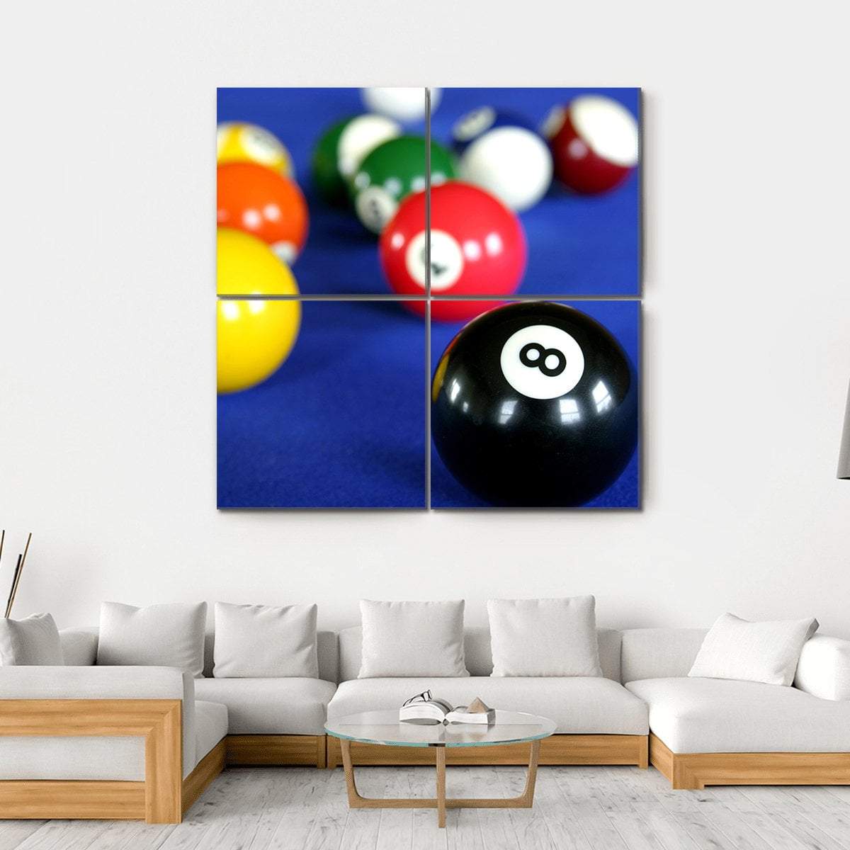 Pool Balls On Blue Pool Table Canvas Wall Art-4 Square-Gallery Wrap-17" x 17"-Tiaracle