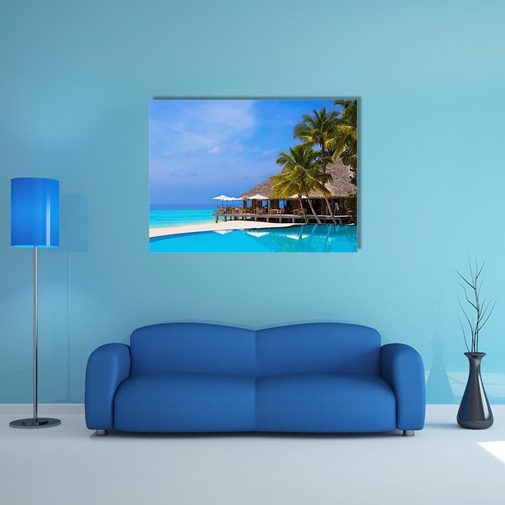 Pool On Tropical Beach Canvas Wall Art-1 Piece-Gallery Wrap-48" x 32"-Tiaracle