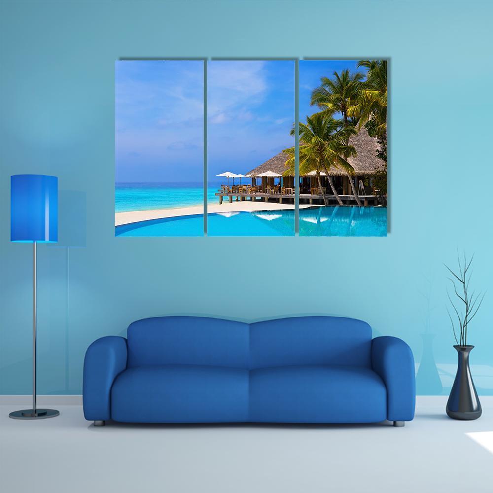 Pool On Tropical Beach Canvas Wall Art-3 Horizontal-Gallery Wrap-37" x 24"-Tiaracle