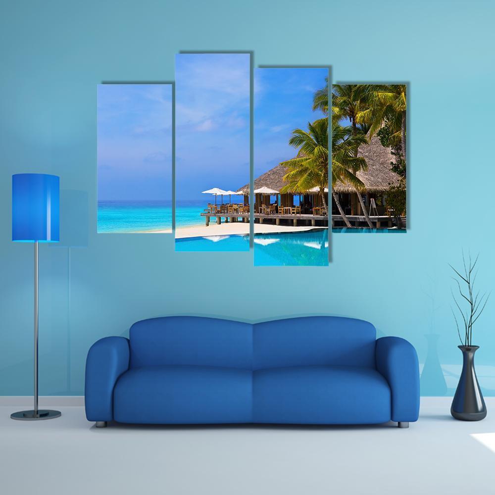 Pool On Tropical Beach Canvas Wall Art-4 Pop-Gallery Wrap-50" x 32"-Tiaracle
