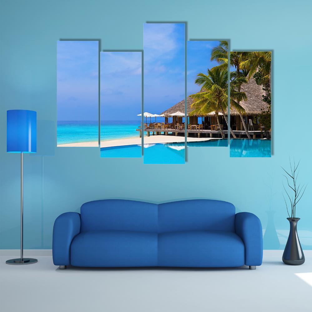 Pool On Tropical Beach Canvas Wall Art-5 Pop-Gallery Wrap-47" x 32"-Tiaracle