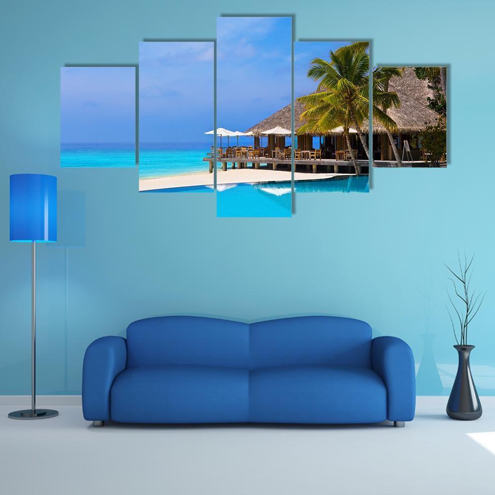 Pool On Tropical Beach Canvas Wall Art-5 Star-Gallery Wrap-62" x 32"-Tiaracle